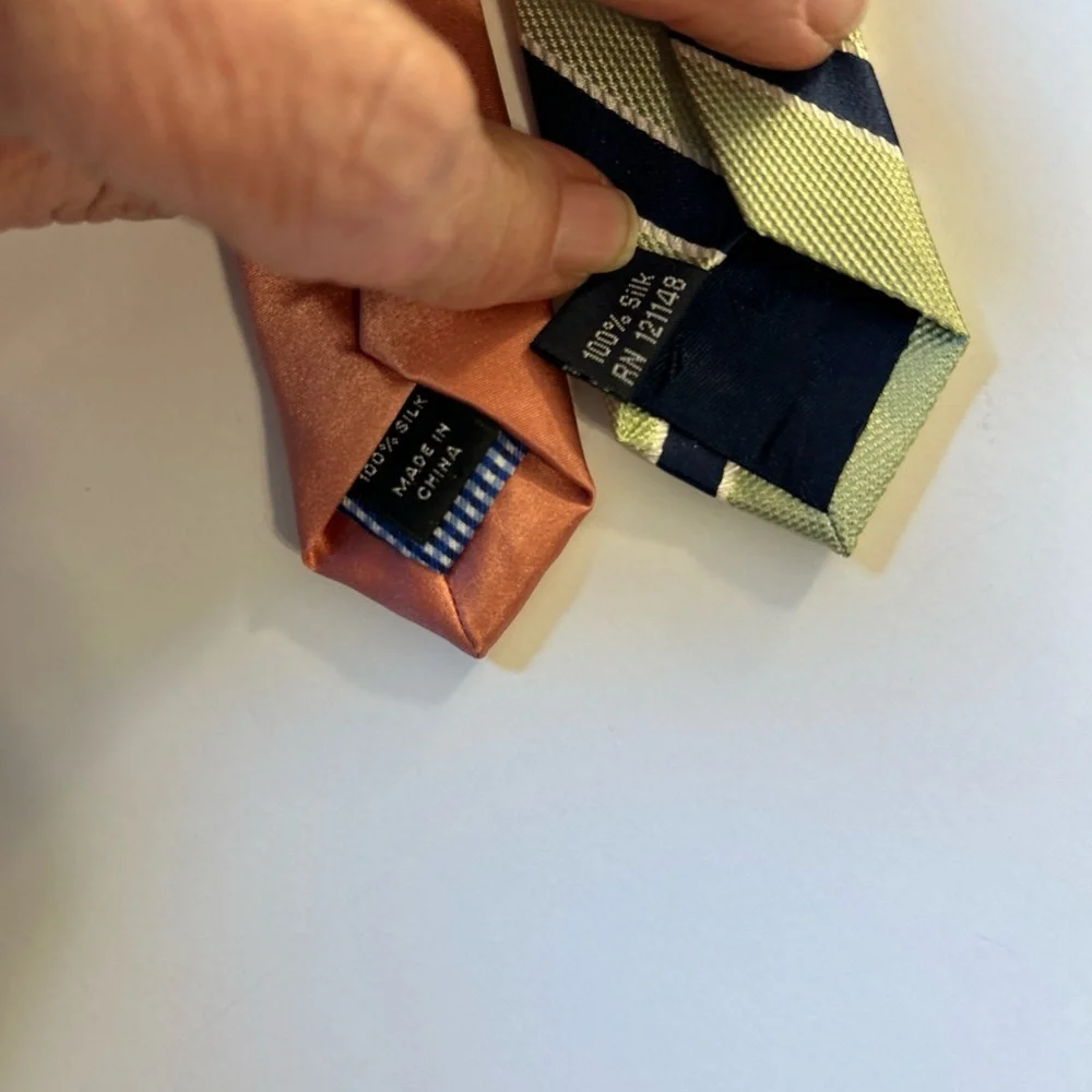 Nautica Green and Navy Striped Tie with Coral solid Tie.‎ Both silk